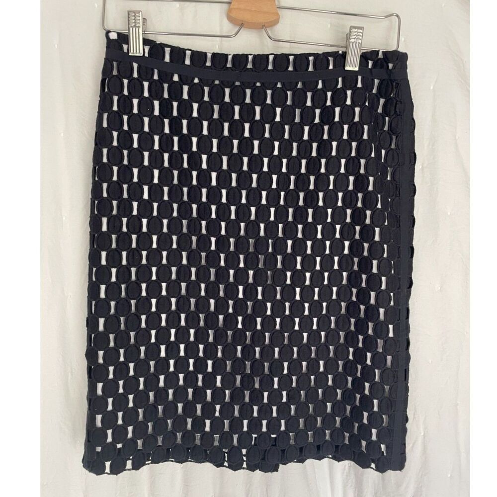 Talbots Womens 2P Navy Cutout Eyelet Pencil Skirt Geometric Lace Petite Business